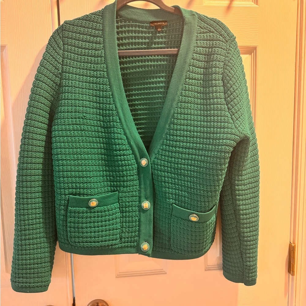 Talbots Green Textured Cardigan Sweater